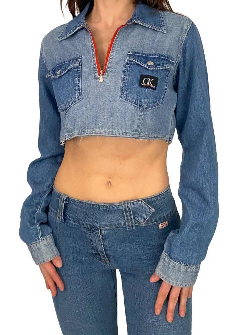 90's vintage Calvin Klein Jeans mixed denim cropped top